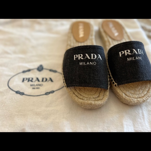 BRAND NEW Prada denim Logo Flat Espadrille Sandals - Picture 5 of 6